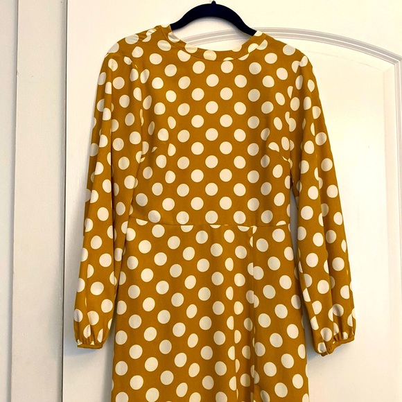 Topshop Dresses & Skirts - Polka Dot Mustard Long Dress with Open Back, Long Sleeves
